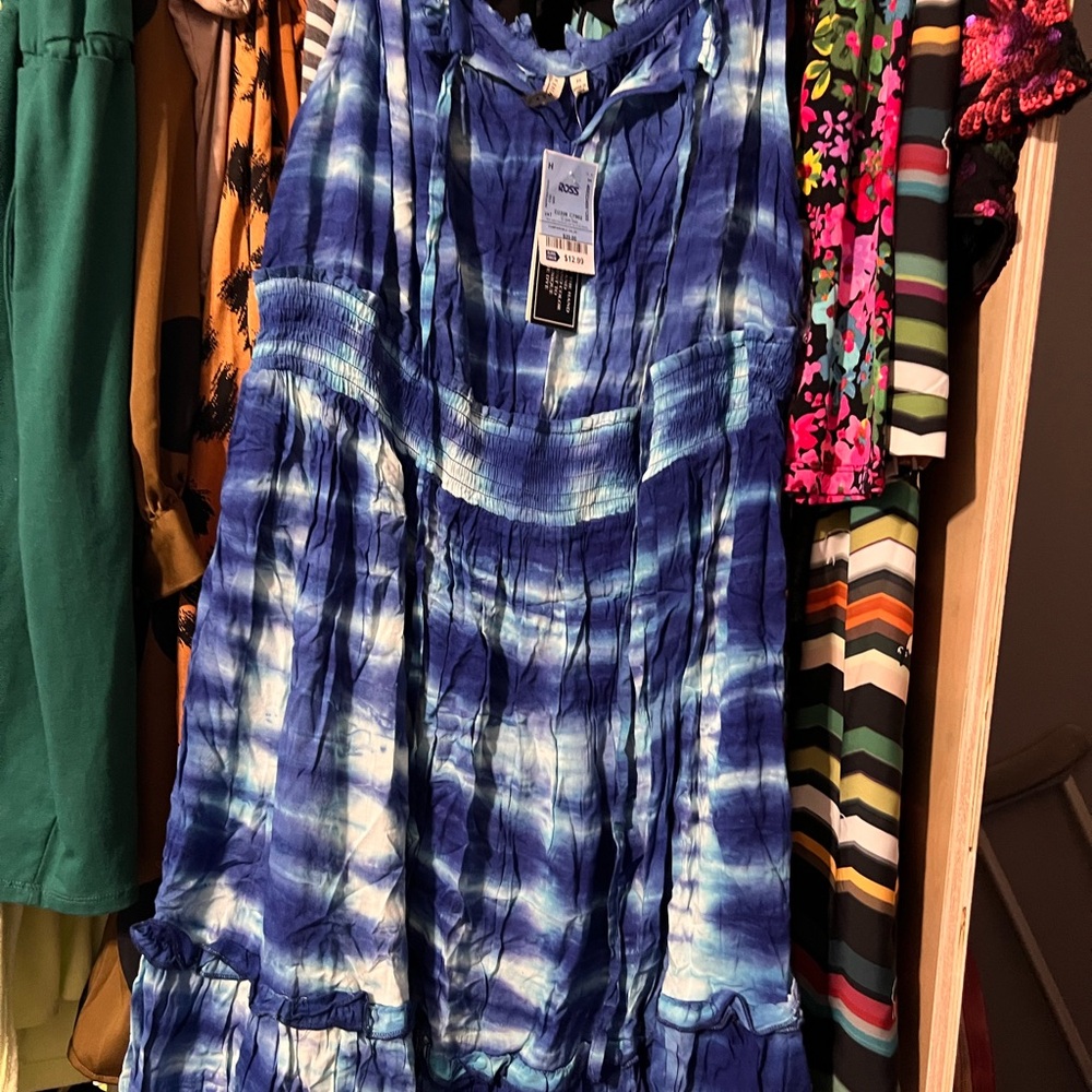 Blue Tie-Dye Sleeveless Dress